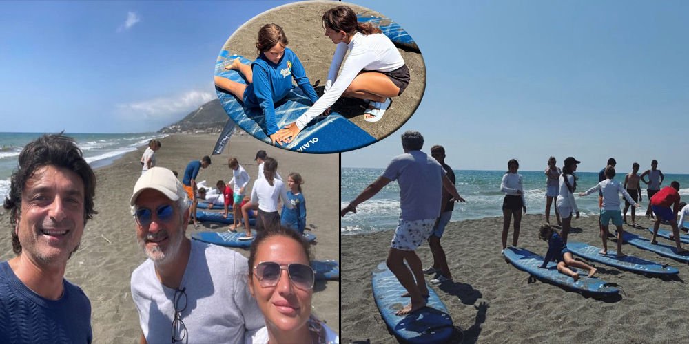 Kızlarıyla sörf yaptılar...