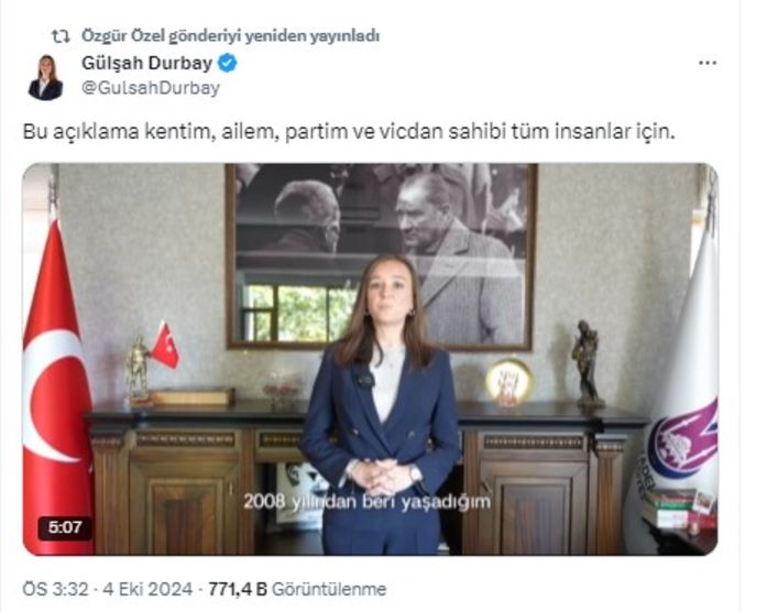 CHP lideri Özel de, Durbay'ın paylaşımını kendi hesabından yeniden yayınladı