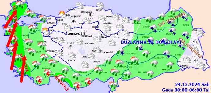 Meteoroloji'den yapılan açıklamada bu gece saatlerinde sabah saatlerine kadar yurdun Orta Karadeniz ve İç Anadolu Bölgeleri ile Doğu Anadolu'nun bazı illeri dışında yağış beklendiği de kaydedildi