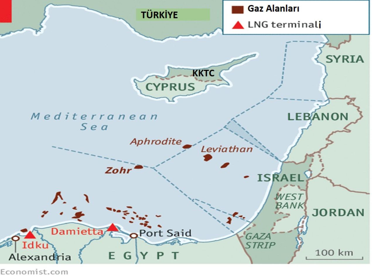 Filistin ve bölge ülkelerinin Doğu Akdeniz'deki yetki alanları ve saha hakları...