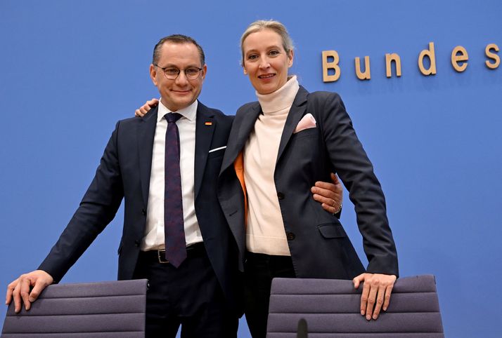 AfD eş başkanları Tino Chrupalla ve Alice Weidel 