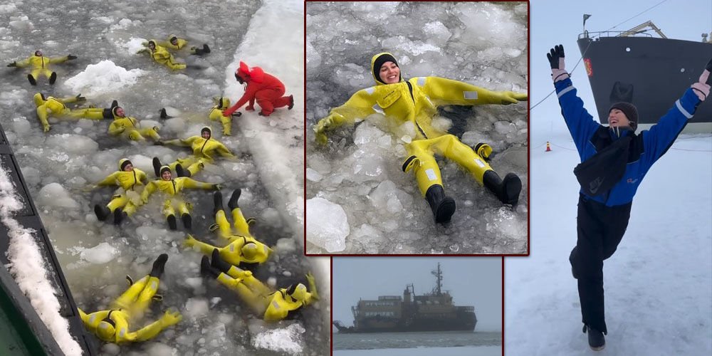 Buz tutmuş okyanusta yüzdü