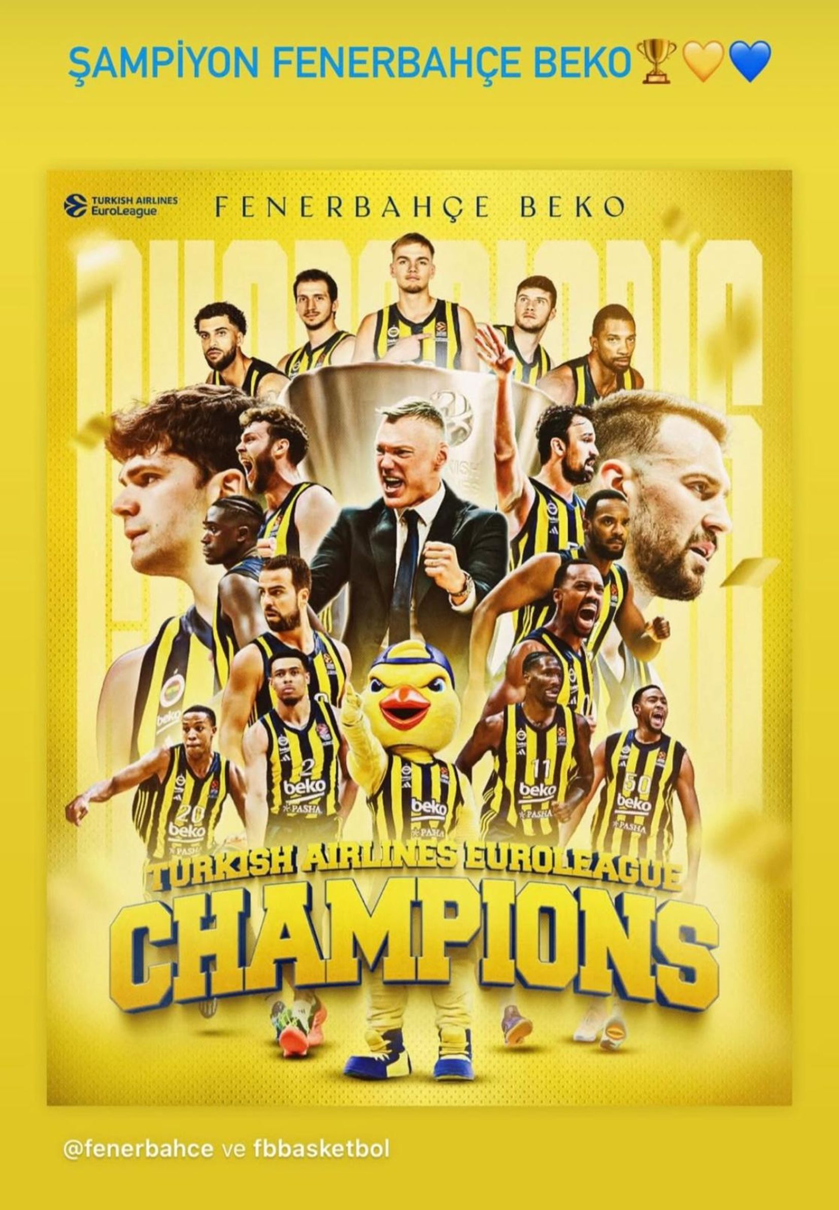 Fenerbahçe basketbol takımı, Euroleague final maçında Monaco’yu yenerek Avrupa’nın en büyük takımı oldu. Ünlüler, şampiyonluk coşkusunu paylaşımlarıyla ifade etti