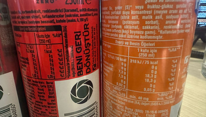 Görsel: Türkiye'deki kola ve portakal aromalı gazozun içeriği