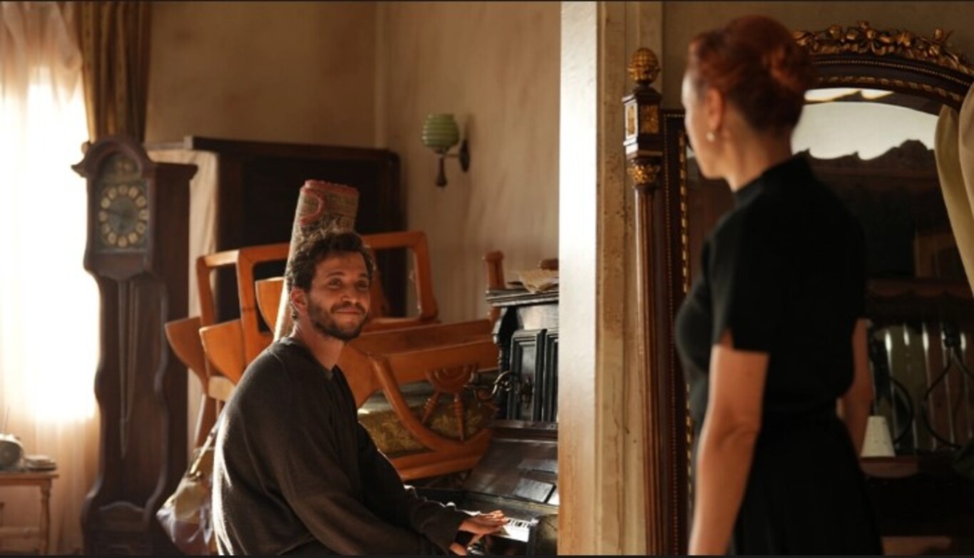 A close-up of a surprised face