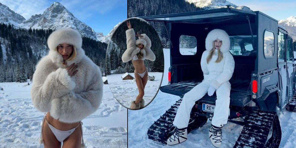 Karlar içinde poz verdi