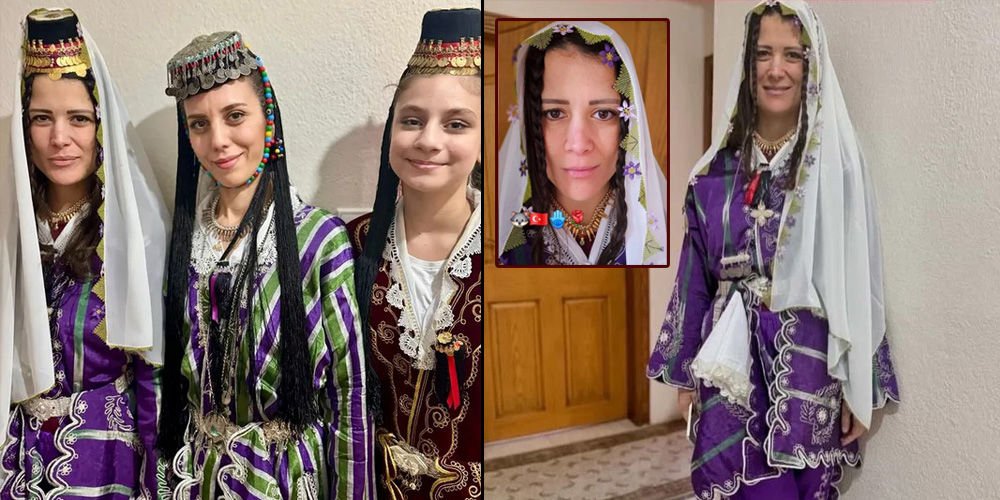 Yöresel kıyafetleriyle poz verdi