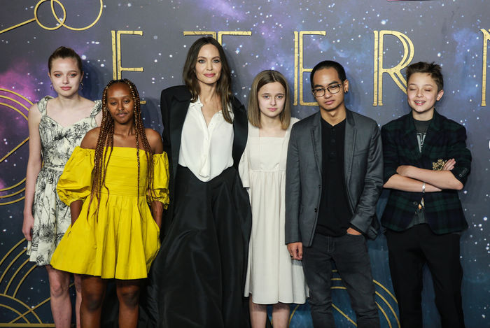 Soldan sağa: Shiloh, Zahara, Angelina Jolie, Vivienne, Maddox, Knox
