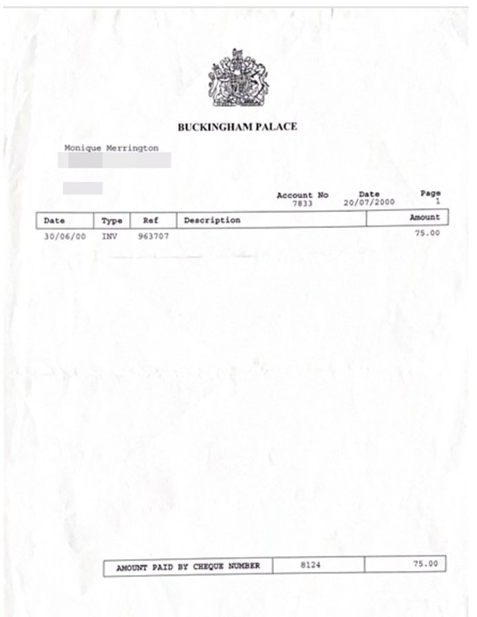 Andrew'un çıplak masaj ücretinin, Buckingham'ın banka hesabından ödendiğini gösteren belge