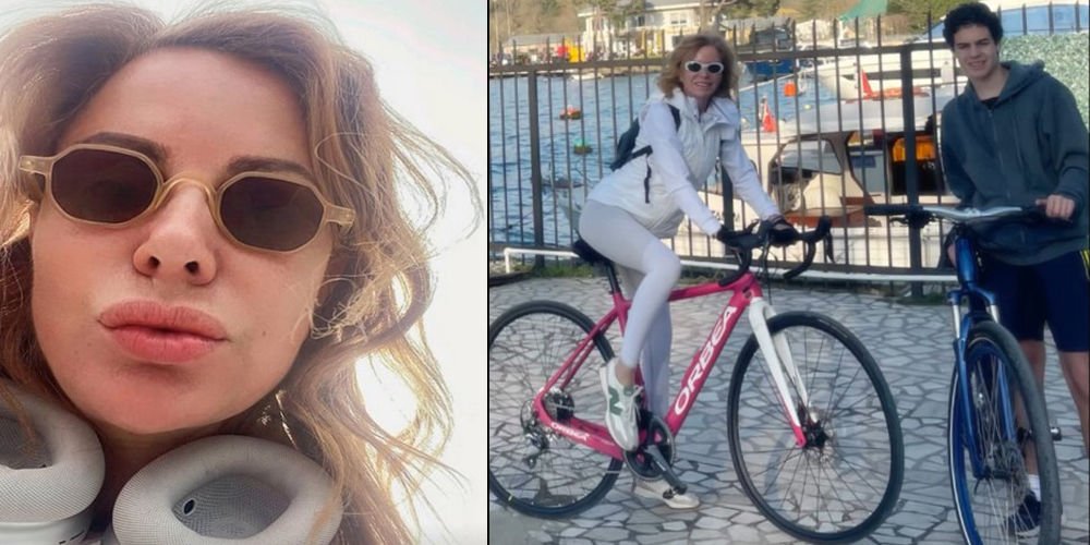 Oğluyla bisiklet sürdü