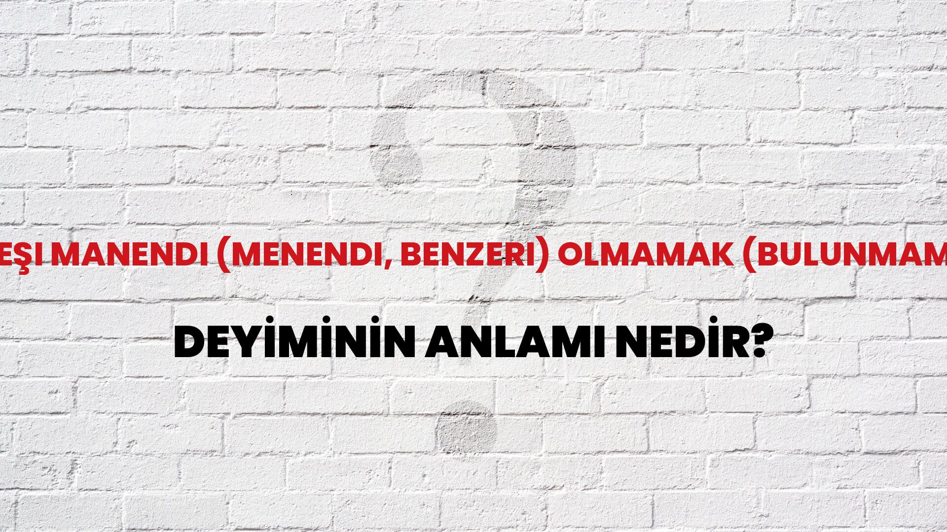 Eşi Manendi (Menendi, Benzeri) Olmamak (Bulunmamak, Yok) Deyiminin Anlamı Nedir?