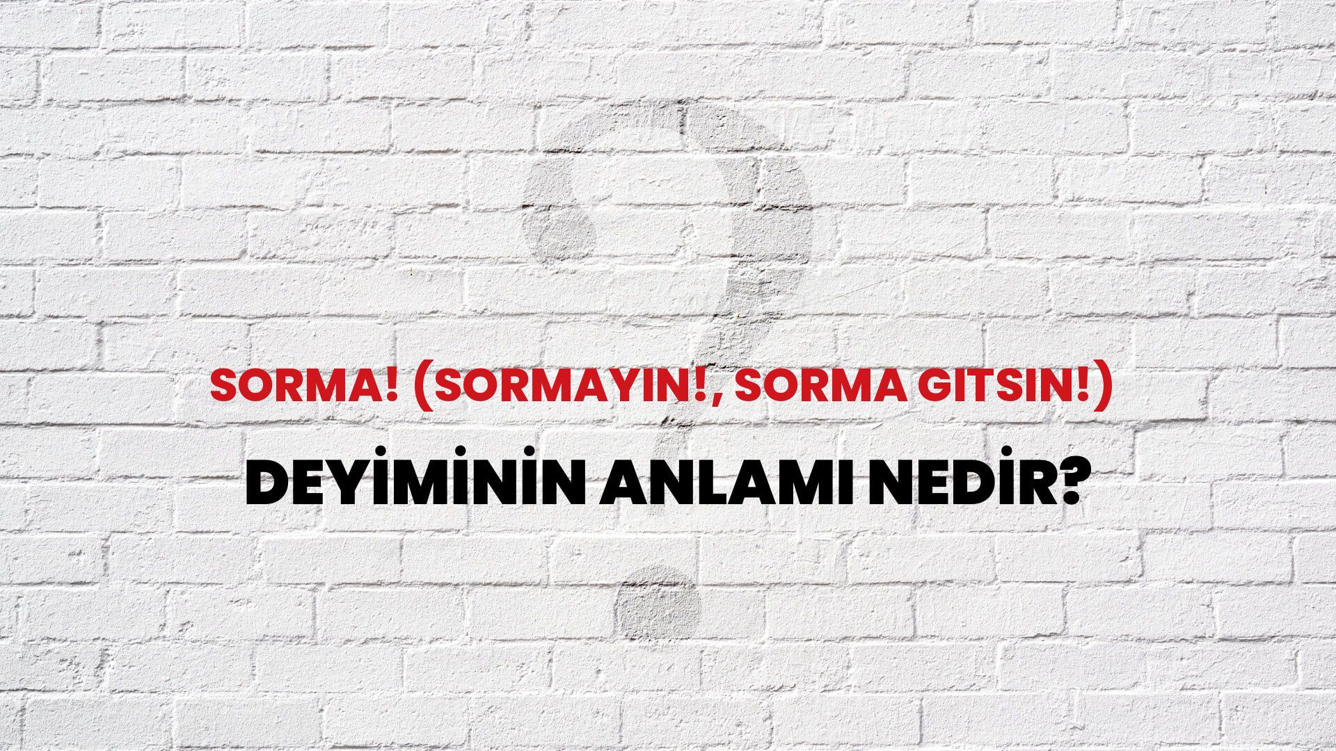 Sorma! (Sormayın!, Sorma Gitsin!) Deyiminin Anlamı Nedir?