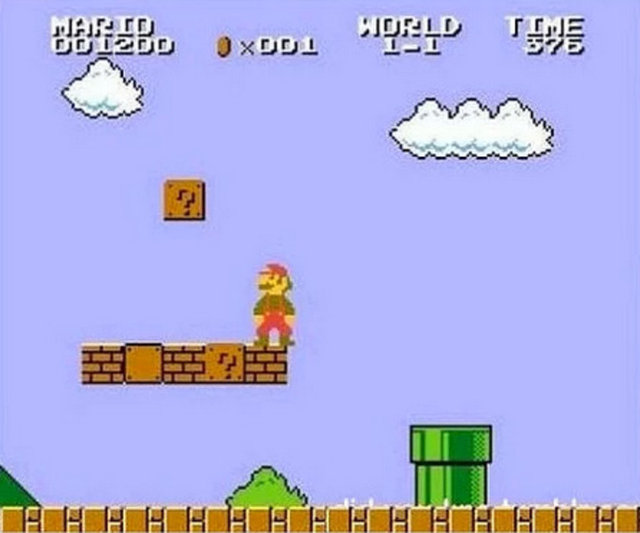 Süper Mario oyunundaki bulutlarla çalılar aynı şekillere sahiptir. Bulutlar beyaz, çalılar yeşile boyanmıştır.