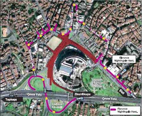 FLORENCE NIGHTINGALE HASTANESİ YOLU - TOPKAPI yönünden gelenler, Bahçeler ve Vatan Caddesi'ni takip edip, Yurt Sokak'tan Dr. Cemil Bengü Caddesi'ne ve hastanenin önüne çıkacak. Şişli'den gelenler için sorun yok. Anlaşılıyor ki, Topkapı'dan gelenlerin de Mecidiyeköy-Şişli hattından dönüp karşı yolu kullanmaları daha mantıklı...