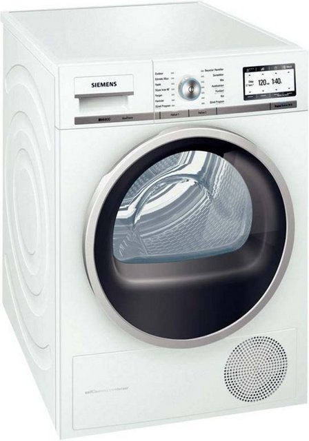 Siemens IQ 800: SIEMENS'in 9 ürünlük kurutma makinesi serisinin en yeni modeli olan IQ 800'de, ayakkabı, yorgan, yastık ve kota özel kurutma programları bulunuyor. A enerji sınıfındaki (ortalama enerji tüketimi 1.6 kWh) yoğunlaştırmalı kurutma teknolojisi bulunan makine, 8 kilogramlık çamaşır kapasitesine sahip. Ortalama kurutma süresi 40 ile 163 dakika arasında olan ürün, 59.6 x 84.2 x 59 cm (GxYxD) boyutlarında.