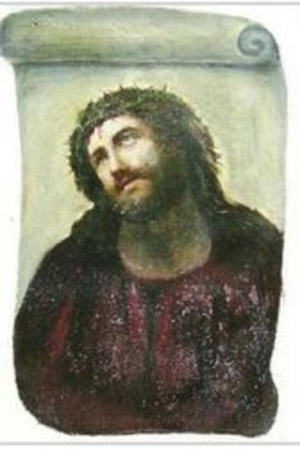 İspanya'nın Borja kentindeki İsa freski, 80 yaşındaki Cecilia Gimenez'in "restorasyonu" sonucu işte bu hale geldi.