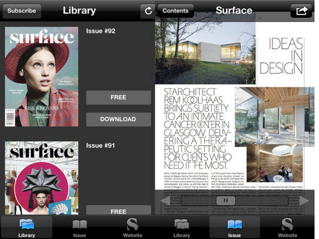 **Global stil trendlerinin yer aldığı Amerika'nın önde gelen dergisi Surface da artık iPhone ve iPad'lerde. Mimari, tasarım, dekorasyon, moda ve sanat gibi geniş bir yelpazede haberler sunan dergiyi her iki ayda bir ücretsiz olarak indirebilirsiniz.