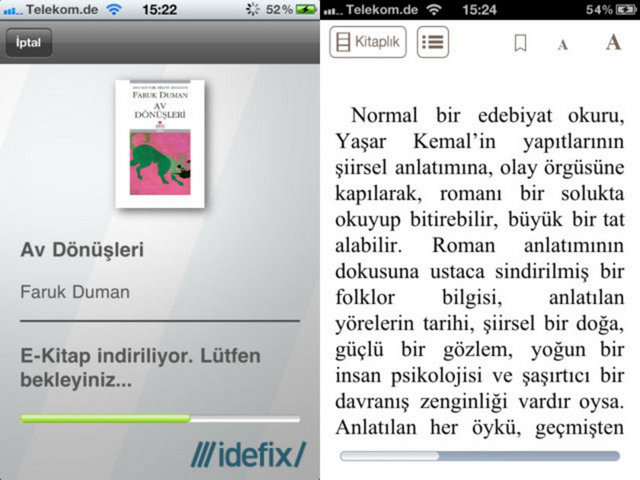**Kitap, CD ve Video satış sitesi İdefix'in iPhone ve iPad uygulamasıyla e-kitap satın alabilir ve kolayca okuyabilirsiniz.