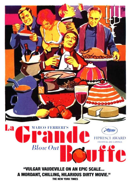 20-Büyük Tıkanma (La Grande Bouffe / The Big Feast) (1973): Avrupa burjuvazisinin yozlaşmasını 'fazla tüketme' üzerinden vermeye çalışırken tek evde 'yemek'ler ile 'kadın'ları bir araya getiren bir sosyal hiciv denebilir. Biraz Bunuel, biraz Pasolini koksa da Ferreri'nin hınzırlığı ve bozucu kimliğiyle öne çıkmıştır bu eser. 'Ölümüne şölen'in sinemasal anlamını çıkarır adeta. Elbette iddialı sahneleriyle de akıllardadır.