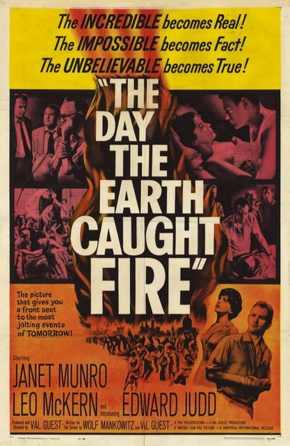 2-The Day The Earth Caught Fire (1961): Tür sinemasının saklı ama emekçi yönetmenlerinden Val Guest'in 'nükleer silah' korkusu üzerine kurguladığı bir kıyamet filmi mizanseninin ürünü diyebiliriz. Yalnızlık, sevgisizlik ve iş hayatı ile örülü yaşamların bir anda 'dünyanın düzeni değişti güneş yaklaşıyor, felaketler geliyor!' tümcesiyle kaosa girmesinin hikayesi. Elbette yüksek bir 'her şey Allah'a kaldı' melankolisi eşliğinde!