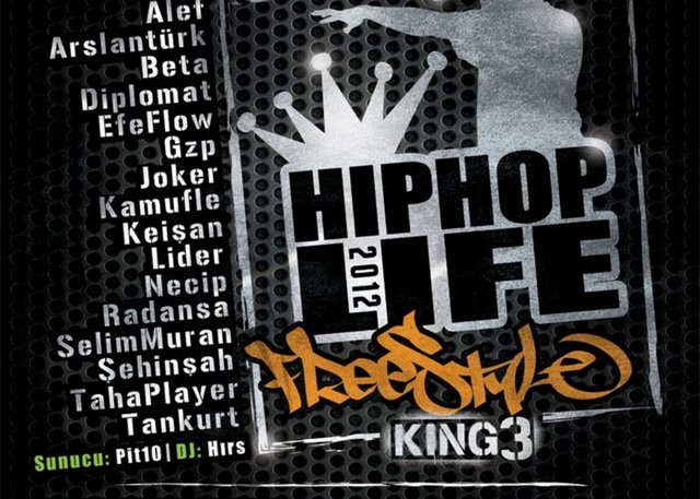 23 Eylül Pazar, Garajistanbul'da; saat 15.00'ten sonra Hiphoplife Freestyle King 3. Festival kapsamında, Alef (Antalya), Arslantürk (İstanbul), Beta (İstanbul), EfeFlow (İzmir), Joker (Eskişehir), Keişan (Ankara)… Giriş: 23 TL. Tel: (212 244 44 99)