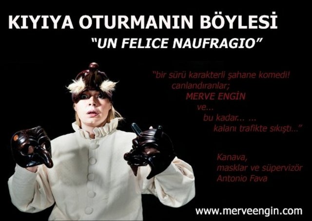 12 Ekim Cuma, Şermola Performans'ta; saat 20.30'da, Antonio Fava'nın yönettiği, Merve Engin ve Fava'nın yazdığı, yine Merve Engin'in tek kişilik sahnelediği "Kıyıya Oturmanın Böylesi". Tel: (212 243 74 36)