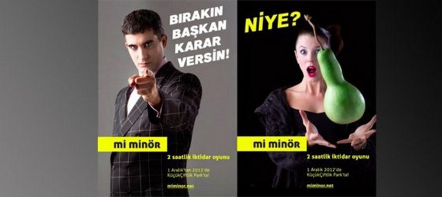 30 Kasım Cuma, KüçükÇiftlik Park'ta; saat 21.00'de, Meltem Arıkan'ın yazdığı, Memet Ali Alabora'nın yönettiği, iki saatlik müzikli iktidar oyunu "Mi Minör". Tel: (212 231 30 45)