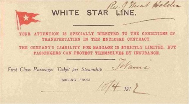 1912 yılından kalma bu biletin sahibi, tarihin en şanslı insanlarından. Zira bileti düzenleyen White Star Line deniz şirketi, Titanic'in sahibi olan şirketti. Bilette el yazısı ile belirtilen geminin ismi ise Titanic...