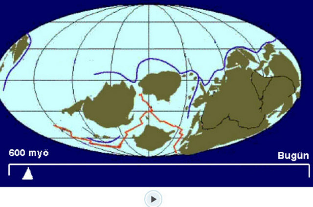 - I.zamanda kıtalar tek bir parça halindeydi. Buna Pangaea adını verdi. Onu çevreleyen deniz ise Panthalassa idi.Katmanlar hareket ettikçe Pangaea ikiye ayrıldı.Kuzeyde Laurasia ve güneyde Gondwanaland oluştu.