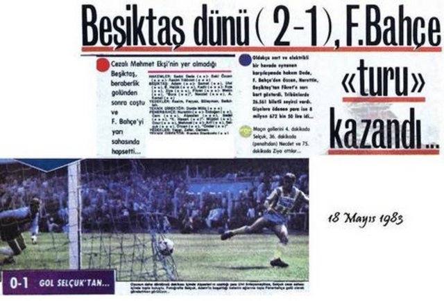 Fenerbahçe Stadı'nda 4 Mayıs 1983 tarihinde yapılan Türkiye Kupası çeyrek final ilk maçı 1-1 berabere sonuçlandı. Ancak Beşiktaşlı Mehmet Ekşi'nin çift sarı karta rağmen oynadığının anlaşılması üzerine Fenerbahçe karşılaşmada 3-0 hükmen galip sayıldı. Beşiktaş, rövanş maçını 2-1 kazanmasına rağmen elenmekten kurtulamadı.