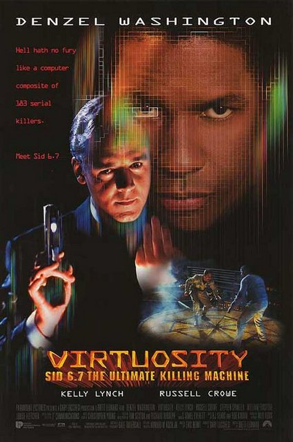 14-Sanal Gerçek (Virtuosity) (1995) -  - Programcı Darrel Lindenmeyer, sadist, akıllı ve tehlikeli bir sanal varlık yaratır. SID 6.7, aşağı yukarı 200 suçlunun kimliğini üzerine geçirip çok yönlü özellikler yüklenirken anılarını, hareketlerini ve duygularını orijinal tutmayı ihmal etmez. Yenilenmiş bir nanoteknolojik android olarak gerçek dünyaya sızması ise bir anlamda 'Brett Leonard' imzasını açığa çıkarır. Sözünü ettiğimiz 'varlık'ın peşine bir polisin takılmasıyla birlikte "Bahçıvan"ın teknolojisini kullanan bir polisiye-aksiyonu omurgası devreye girecektir. Hem de toy Russell Crowe ile Oscarlı Denzel Washington'ın kapışmasının katkısıyla...