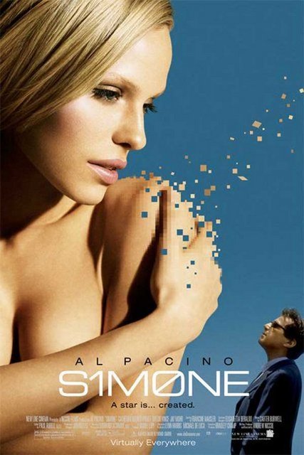 13- Simone (2002) -  - Yönetmen Viktor Taransky, düşüşe geçen kariyerini 'sanal bir kadın oyuncu' yaratarak ayağa kaldırmaya çalışır. Ancak zamanla bu 'Simone' adlı karakter, yaratıcısını yiyip bitirme noktasına kadar gelecektir... Teknoloji-insan çekişmesini sivri bir Hollywood taşlamasına çeviren eser, sade ve metalik renklerle örülü bir evrenin izinde şan-şöhret dünyasında olup bitenlere bakış atıyor. Buna paralel olarak da bilgisayar programlarının neler yapabileceği üzerinden gerçek oyuncuların günümüzdeki yerini sorguluyor.