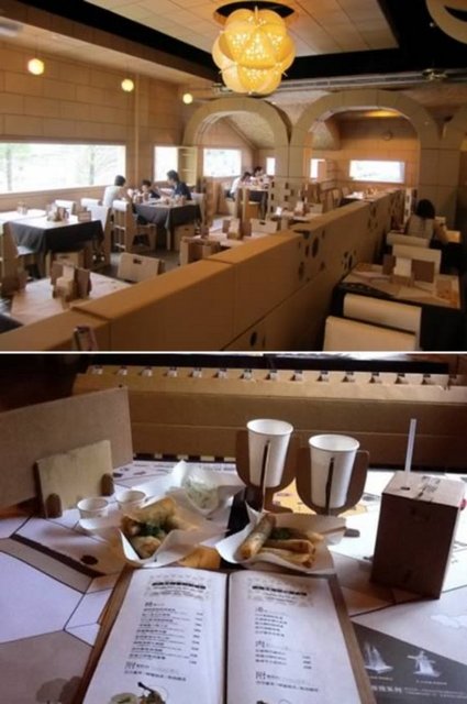 Cardboard Restaurant (Tayvan) Herşey kartondan! Çok ama çok ilginç!