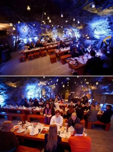 Mineshaft Restaurant (Finlandiya) Maden ocağı restorana dönüştürülmüş.