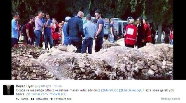 Maden ocağı ve Soma Mezarlığı'nda onu görenler gözlerine inanamadı. Ünlü şarkıcıyı tanıyanlar fotoğraflarını çekerek Twitter'da yayınladı.