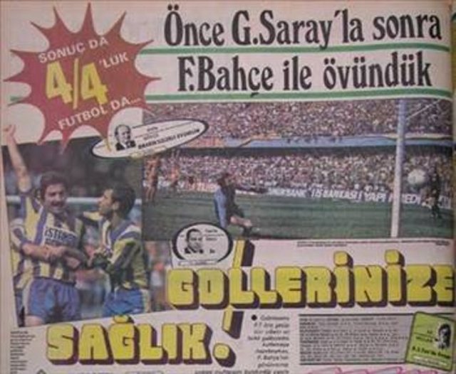 Galatasaray-Fenerbahçe: 4-4   İki ezeli rakip arasında oynan tarihi maçlardan biri de 5 Haziran 1983'de Ali Sami Yen'de oynandı. Galatasaray maça fırtına gibi başlayıp Mirza Sejdic, Bülent Alkılıç, Sinan Turhan ve Tarık Hociç'in golleriyle 4-1'i yakaladı. Fenerbahçe maçın son bölümünde Onur Kayador, Özcan Kızıltan (2) ve Mehmet Hacıoğlu'nun golleriyle skoru 4-4'e getirdi. -