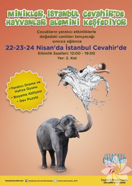 İstanbul Cevahir AVM, 23 Nisan dolayısıyla düzenleyeceği etkinlikte çocukları hayvanlar aleminin sevimli üyeleri ile tanıştıracak.