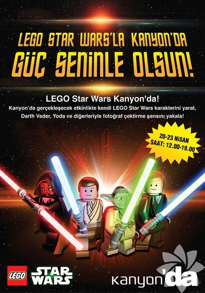 Çocuklar, 20-23 Nisan tarihleri arasında her gün 12.00-19.00 saatleri arasında Kanyon'da yer alan LEGO Star Wars etkinliği ile 23 Nisan tatillerini en sevdikleri Star Wars oyuncakları ve karakterleriyle geçirecek.