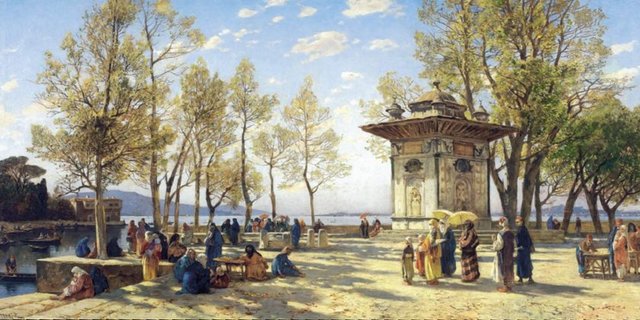 KİMLİK KARTI: - RESSAM: Hermann Corrodi (1844-1905) - RESMİN ADI: Boğaziçi'nde Asya'nın Tatlı Su Çeşmesi - YAPILIŞ TARİHİ: 1884 - TÜR: Yağlıboya - FİYATI: 1 milyon 440 bin TL