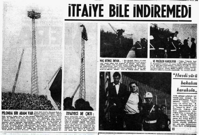 1968 - İşte Fenerbahçe'nin en çılgın taraftarı Coşkun Kılıç... -  - Alsancak Stadı'nın pilonlarına tırmanan "hasta taraftar" maç bitene kadar tepede kalıyordu... -