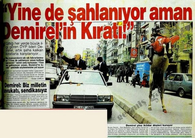 (1988) Gittiği her yerde büyük ilgi gören DYP lideri Demirel, artık şaha kalkan kıratlarla karşılanıyor... -  -  -