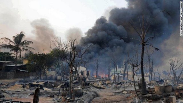 Görgü tanıkları, başkent Yangon'un 110 kilometre kuzeyindeki Okkan kentinde düzenlenen saldırıların ardından çok sayıda Müslümanın evlerini terk ederek civardaki ormanlık alanda saklandığını söyledi