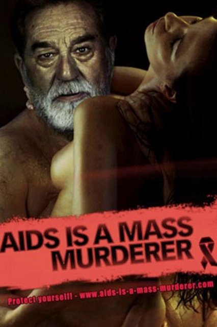 Kampanyada Stalin ve Saddam Hüseyin'i de kadınlarla sevişirken gösteren posterler bulunuyor.  -