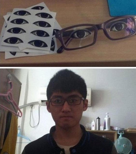 Üzerinde açık göz çıkartması olan bu gözlükler çalışanların ve öğrencilerin işine yarayabilir. Etrafınıza çalışır gibi görünürken istediğiniz gibi kestirebiliyorsunuz.