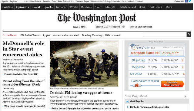 The Wshington Post ta Türkiye'yi manşetine taşıyanlardan sadece birisi.