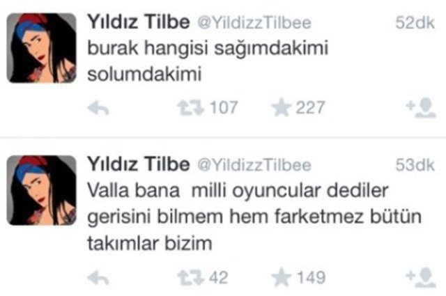 Takipçilerinden gelen uyarı üzerine "Valla bana milli oyuncular dediler, gerisini bilmem, hem farketmez bütün takımlar bizim" diyen Tilbe, Burak Yılmaz'ı da tanımadı. Tilbe bu paylaşımıyla takipçilerini yine güldürmeyi başardı.