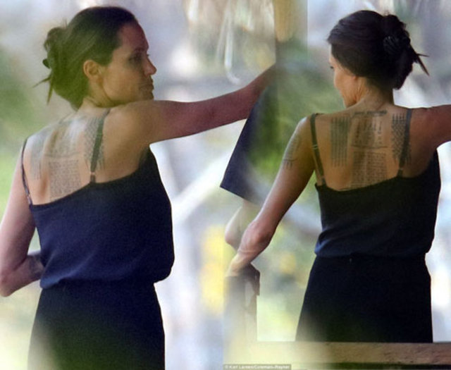 6 çocuk annesi oyuncunun yeni dövmelerden ikisinin Tayland kaynaklı tarihi Budist sembol ve mantraları, üçüncü dövmenin ise yine Güney Doğu Asya kaynaklı "Yantra" dövme sanatının bir örneği olduğu belirtildi.