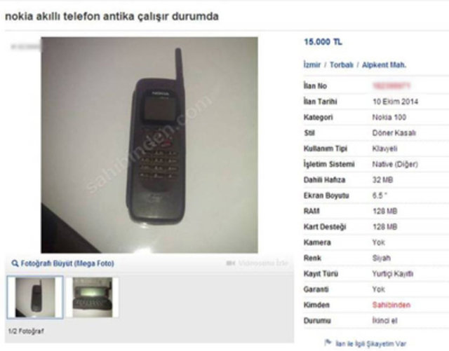 Nokia 100'ün satış fiyatı ise tam 15 bin TL. Üstelik "akıllı" diye satılıyor ve çalışır vaziyette.