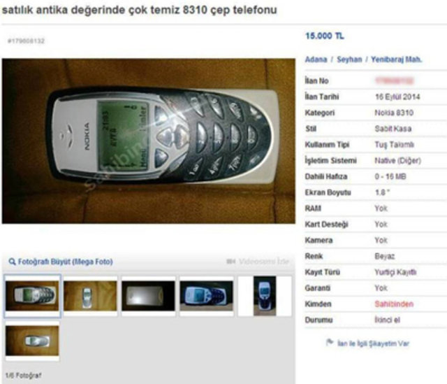 Nokia 8310 da 15 bin liradan satılıyor