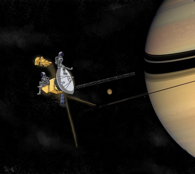 5 Eylül 1977'de fırlatıldığında Voyager'in amacı sadece Jüpiter'in atmosferi ve uydusu Io ile Satürn'ün halka ve uydularını fotoğraflamaktı. Bu görevi başarıyla tamamladıktan sonra Güneş Sistemi'nin dışına doğru yoluna devam etti. Dünya'ya uzaklığı sebebiyle 722 kiloluk araçtan gönderilen bir radyo sinyalini almak 17 saat sürüyor. Voyager 1, saniyede 17 kilometrelik bir hızla yıldızlara doğru olan yolculuğunu sürdürüyor.